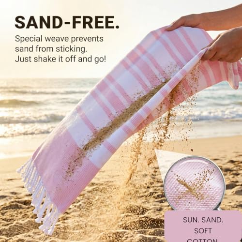Turkish Beach Towels Set of 2 - Oversized Cotton Beach Towels 40X70 inch - Sand Free Quick Dry Beach Blanket for Adults - Extra Large Towels for Beach Bath Pool Yoga Travel - Pink - color: Pink, size: 2 Pack