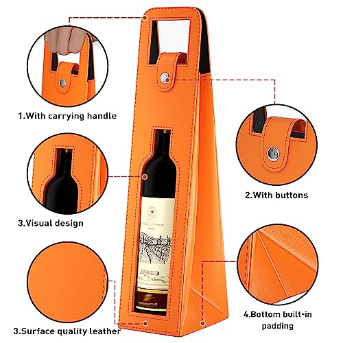 RYDDOY Wine Gift Bag, Reusable Leather Wine Tote Carrier, Single Bottle Champagne Beer Gift Bags Carrier for Birthday, Wedding, Picnic Party, Christmas festival Gifts (Orange) - color: B-Orange-16.1×3.5×3.5