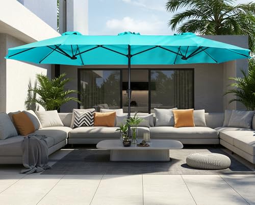 SUPERJARE 13FT Outdoor Umbrella for Patio, Double sided Pool Umbrellas with Fade Resistant Canopy, Large Table Umbrella for Deck, Market, Backyard - Light Blue(No Base) - color: Light Blue, size: 13FT