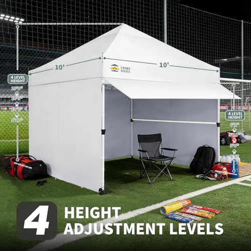 CROWN SHADES 10x10 Pop Up Canopy Tent with 4 Sidewalls, Instant Commercial Tent with 1-Person Setup Patended Centerlock, Extend Awning, 4 Sidewalls, 4" Wheels, Sto'N Go Bag, White - color: White