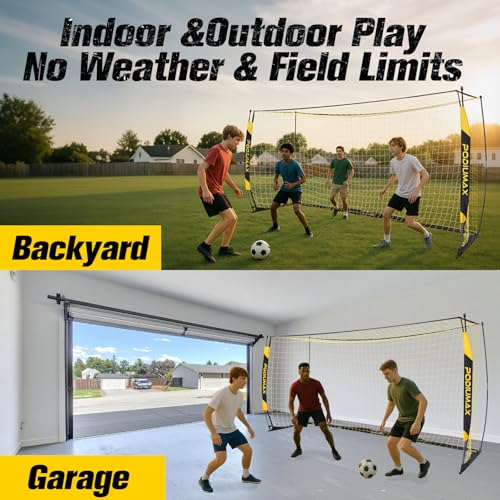 PodiuMax Soccer Goal, 12X6FT Soccer Goals for Backyard Training, Upgraded Collapsible Metal Base, Portable Soccer Goal for Indoor Outdoor, Easy Set Up Soccer Net with 1 Carry Bag & 4 Ground Stakes