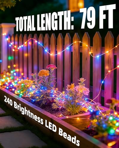 Solar Fairy String Lights 2 Pack Outdoor Remote Total 79FT 240LED Warm Multicolor 11 Mode Solar Powered Waterproof Copper Wire Twinkle String Light for Christmas Garden Tree Wedding Yard Decoration - size: 2 Pack