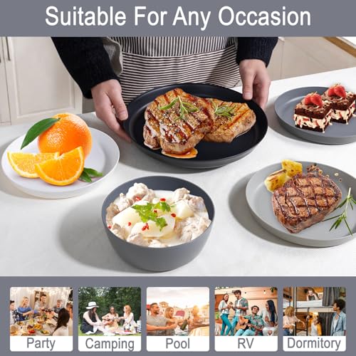 EI 12pcs Wheat Straw Plates,Wheat Straw Dinnerware Set,Plate and Bowls Sets,Plastic Plates Reusable-White,Black,Grey,Dark Grey,Dinner Plate Set of 4 Kitchen,Picnic - color: Black,White,Grey and Dark Grey Wheat Straw Plates and Bowls