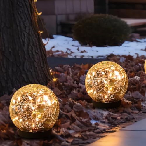 MLKNK Solar Globe Lights Outdoor Waterproof-Solar Balls-Solar Garden Lights-Orbs for Outside 2 Pack Cracked Glass Ball for Lawn Patio Yard Backyard Decorations - color: Warm White, size: 2 globes