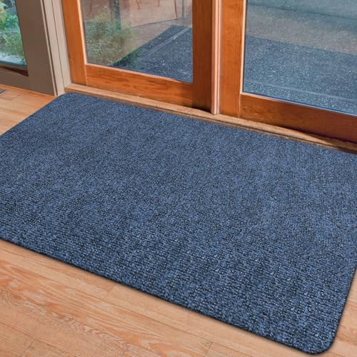 Front Door Mat Indoor and Outdoor, Non-Slip Low Profile Doormat 60"x35", Thin Yet Super Water, Quick-Drying, Dirt Resistant,No Shedding Doormats for Entrances, Garage, Pets,Hotel,Office - color: Blue, size: 2'11" x 5' (Rectangular)