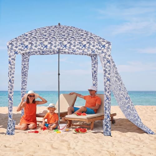 OLIXIS 6'×6' Beach Cabana Tent Sun Shelter – UPF 50+ Easy Setup Cool Canopy Tent Sun Shade with Side Wall, Wind Resistant Beach Cabana for Whole Family - color: Starfish Shell, size: 6x6 ft
