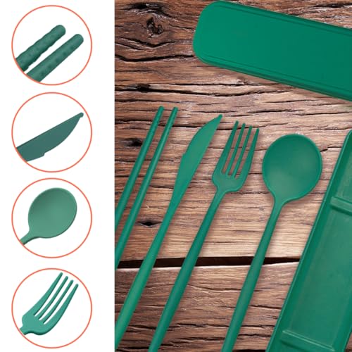 4 Sets Reusable Utensils Set with Case,Camping Cutlery Set Travel Silverware Set with Case Lunch Utensils Set for Work,Utensil Sets for Lunch Picnic Daily Use Outdoor (Darkgreen) - color: Darkgreen