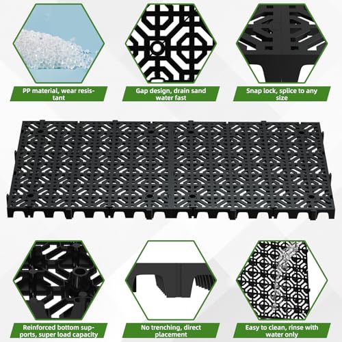 10 Pcs 15.7" x 15.7" Heavy Duty Ground Protection Mats, Interlocking Non-Slip Floor Mat, Heavyweight Gravel Grid Drive on Lawn, 6613 lb Load Permeable Paver for Parking, Outdoor Event Flooring, Black - color: Black