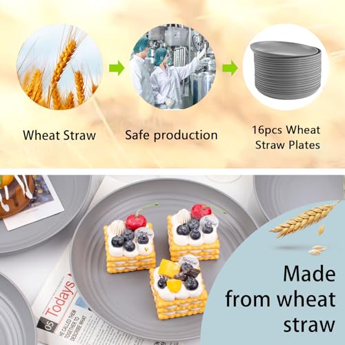 supernal 16pcs Dark Grey Wheat Straw Plates, Deep Dinner Plastic Plates, Reusable Plate, 10 inch Unbreakable Plate Set for Picninc, Camping, Lightweight Microwave Dishwasher Safe - color: Dark Gray