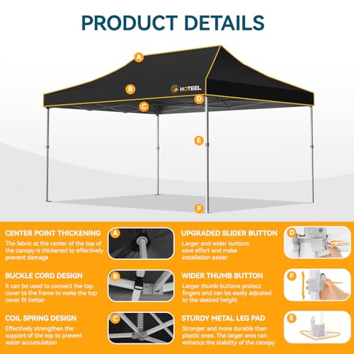 Hoteel 10x15 Pop Up Canopy Tent Heavy Duty with 4 Sidewalls, Waterproof Party Tent, Easy Set-up Commercial Instant Tents with Roller Bag & Sandbags, Hexagonal Leg (1-Year Warranty) - color: Black, size: 10×15 （4 Walls）
