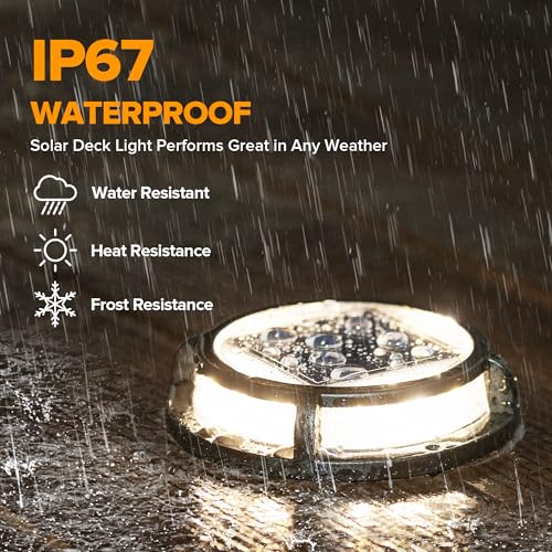 LUTEC 4 Pack Solar Driveway Lights, 12 LEDs IP67 Waterproof Outdoor Solar Dock Driveway Marker Lights for Step, Sidewalk, Pathway, Patio, Garden(Warm White) - color: Black, size: 4 Pack