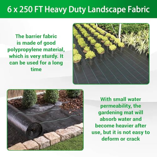 Weed Barrier Fabric Planting Cover - 6 x 250 FT Heavy Duty Landscape Fabric Ground Cover Block for Outdoor Planting - size: 6 x 250 FT