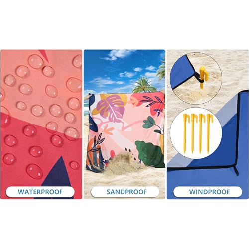 HIHOHO Beach Blanket Waterproof Sandproof Extra Large Beach Mat 79" X 83"/120"x108"for 1-8 Adults Quick Drying Durable Outdoor Picnic Mat for Beach Travel Camping Hiking - color: Colorful Print, size: 79" X 83"（1~3 person）