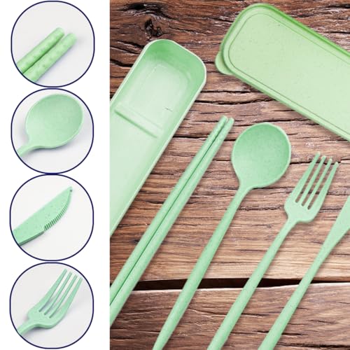 4 Sets Reusable Utensils Set with Case,Camping Cutlery Set Travel Silverware Set with Case Lunch Utensils Set for Work,Utensil Sets for Lunch Picnic Daily Use Outdoor (Lightgreen) - color: Lightgreen