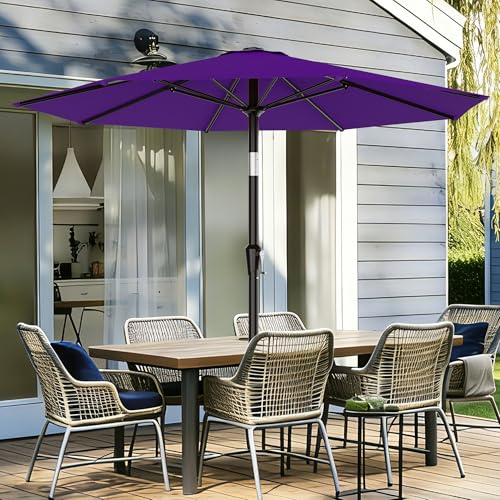 AreShark 9 FT Patio Umbrella for Outdoor, Outdoor Table Umbrella with Push Button Tilt and Crank, Outdoor Patio Umbrellas with 8 Sturdy Ribs for Market, Garden, Pool (Dark Purple) - color: Dark Purple, size: 9ft