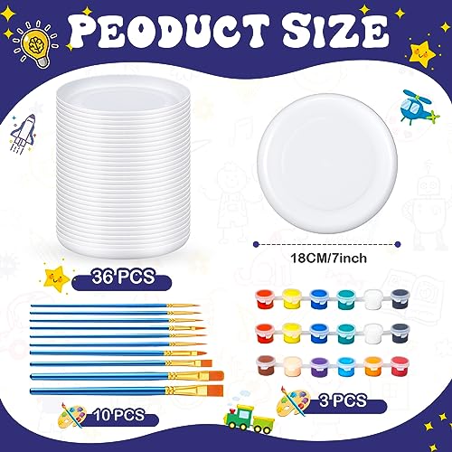 Tenceur 72 Pcs DIY Plastic Flying Disks Bulk 7 Inch Color Your Own White Flying Disc with 10 Paintbrushes and 3 Paints for Party Favors and Crafts Fun Home Activities Games (White)