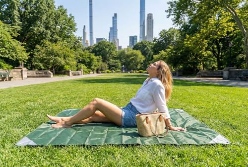 Orga'Neat Pocket Picnic Blanket, Beach Mat Waterproof Sandproof, Compact Lightweight Small Tarp for Camping, Hiking, Backpacking, Festival, Travel, Foldable in Bags (Army Green/Grey, 55"x60") - color: Army Green/Grey, size: 55"x60"