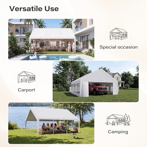 LAUSAINT HOME 20x20 Party Tent, Heavy Duty Waterproof Canopy with Removable Sidewalls & Roll-Up Door, Large White Event Shelter with Steel Frame for Wedding, Backyard, BBQ, Camping, for 25–50 People - size: 20x20