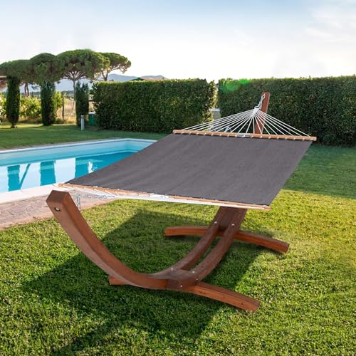 SUNCREAT Quick Dry Hammocks Standing Backyard Hammock with Stand, 2 Person Heavy Duty Poolside Hammock with 13.5 ft Wooden Stand, Dark Gray - color: 10-dark Gray
