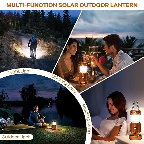5-in-1 Solar Light and Fan (Gold) - Rechargeable Lantern with Phone Charger & Portable Power for Hurricane, Emergency, Camping, Power Outage - style: Classic – Gold