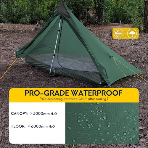 LANSHAN Ultralight Tent 3-Season Backpacking Tent for 1-Person or 2-Person Camping, Trekking, Kayaking, Climbing, Hiking - color: 1-person, dark green
