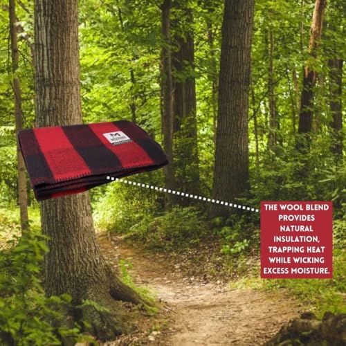 M MCGUIRE GEAR Warm Wool Bunkhouse Plaid Blanket for Camping, Home, Survival, or First-Aid, 64" x 90" (Red/Black) - color: Red/Black