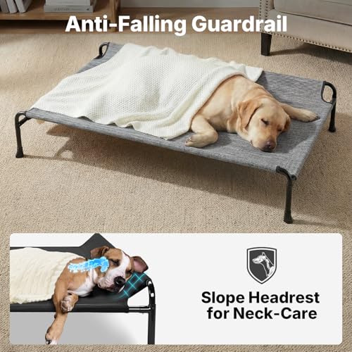 Veehoo Outdoor Dog Bed, Raised Dog Bed for Large Dogs, Elevated Dog Bed with Headrest, Washable Cooling Pet Cot, Breathable Dog Hammock for Camping & Indoor, Non-Skid, 41", Black Silver - color: Black Silver, size: 41.0"l X 27.0"w X 10.0"th