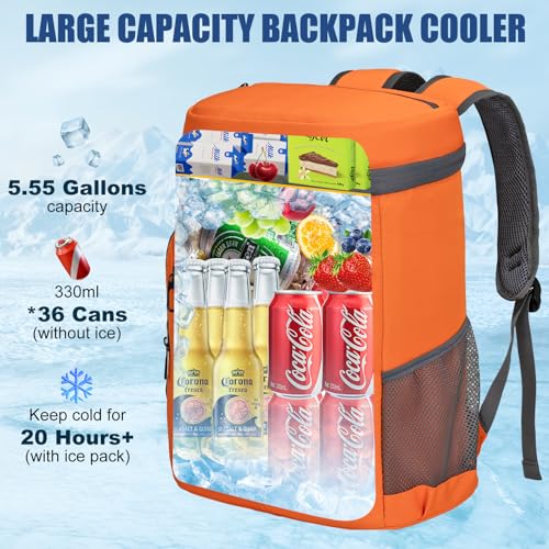 Backpack Cooler Insulated Leak Proof, Lightweight Soft Sided Cooler Backpack for Men Women, Waterproof Beach Cooler Bag Lunch Backpack for Camping Hiking Picnic Fishing Travel Outdoor - color: orange, size: 36 Cans
