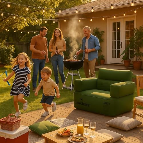 Luxchoice Inflatable Couch Premium Oxford Cloth Inflatable Sofa with Built-in Rechargeable Pump Portable Blow Up Couch for Camping Outdoor Travel Home Guests Backyard Patio | Durable Fabric, Easy Inflation, Waterproof, Puncture Resistant, Portable for Out