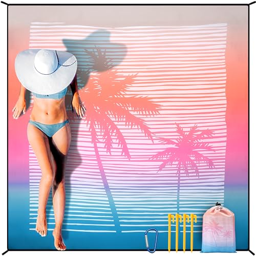 HIHOHO Beach Blanket Waterproof Sandproof Extra Large Beach Mat 79" X 83"/120"x108"for 1-8 Adults Quick Drying Durable Outdoor Picnic Mat for Beach Travel Camping Hiking - color: Coconut Tree-gradient Sunset, size: 79" X 83"（1~3 person）