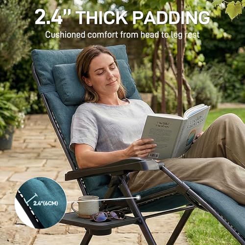 EVER ADVANCED Thick Padded Zero Gravity Chair, Oversized Reclining Lounge Chair with Adjustable Headrest & Cup Holder, Heavy Duty Support 350 lbs, Foldable for Camping, Lawn, Outdoor & Indoor - color: Green, style: 2 Pack