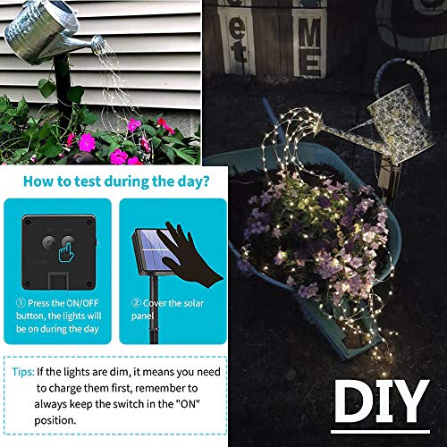Solar Fairy Lights Outdoor White, Multi Strand 180 LEDs Watering Can String Light, Waterproof Solar Powered Waterfall Lights, Cool White Firefly Bunch Lights - color: Cool White