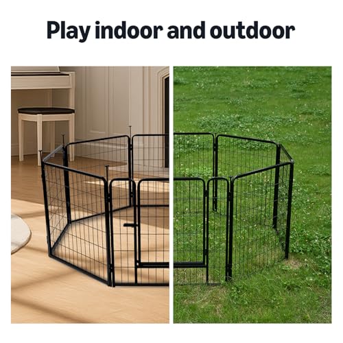 Amazon Basics Dog Playpen, 8 Panels Metal Fence with Door, Foldable for Indoor and Outdoor Use, Suitable for Small to Medium Sized Dogs, 24 Inch Height, Black - style: 8pcs-24"
