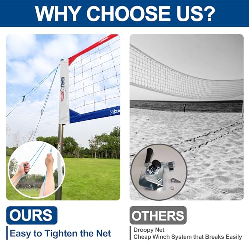 Professional Volleyball Net Set Heavy Duty for Outdoor Backyard Portable with Aluminum Adjustable Height Scoring Poles, Regulation Nets System for Tournament, Grass - color: Red and Blue
