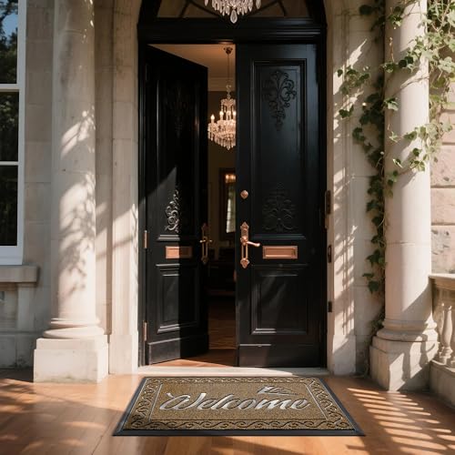 Yimobra Welcome Mat, Heavy Duty Sturdy Door Mats for Home Entrance Outdoor Indoor, Front Doormat for Outside Patio Floor Entry Porch Garage Office, Waterproof, Low Profile, 47X32 Inches, Beige Brown - color: Brown, size: 47x32 Inch