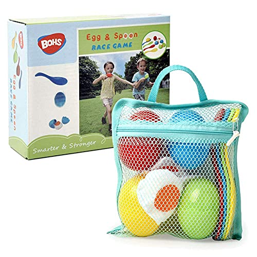 BOHS Egg and Spoon Race Game Set with Yolk - Outdoor Lawn Relay Game for Kids - Field Day Party Favors Toy