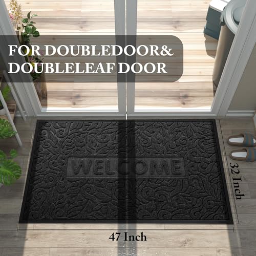 Yimobra Large Welcome Mat 47x32, Waterproof Non-Slip Outdoor Mats for Front Door Outside Entrance, Low-Profile Entryway Mat Indoor for Garage Patio, Black - color: Black, size: 47x32 Inch
