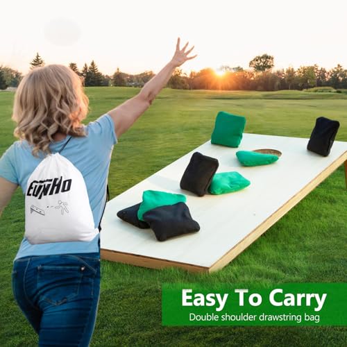 EunHo Cornhole Bags Set of 8 Regulation Size & Weight Corn Hole Bean Bags Official Professional All Weather for Tossing Game with Carry Case - color: Black/Green