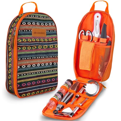Wealers Camp Kitchen Cooking Utensil Set Travel Organizer Grill Accessories Portable Compact Gear for Backpacking BBQ Camping Hiking Travel Cookware Kit Water Resistant Case - color: 12 Pieces Orange
