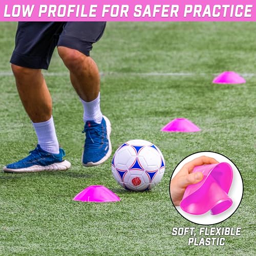 GoSports Premium Sports Cones for Agility Training and Drills - 20 Pack with Tote - Orange, Green, Pink, Yellow, or Red - color: Pink