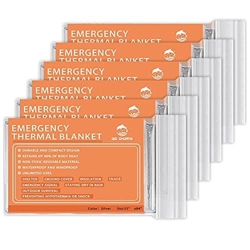 QIO CHUANG Emergency Mylar Thermal Blankets -Space Blanket Survival kit Camping Blanket (Pack of 6). Perfect for Outdoors, Hiking, Survival, Bug Out Bag ，Marathons or First Aid