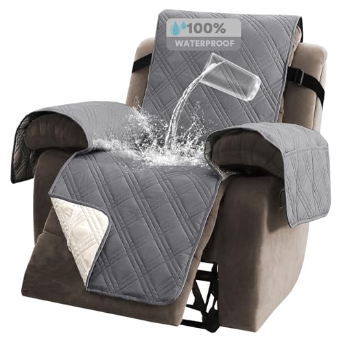 PrinceDeco Recliner Cover 100% Waterproof Couch Cover Sofa Cover for Living Room Water Resistant Furniture Protector with Elastic Straps for Pets Dog(Recliner28,Grey) - color: Grey, size: Recliner