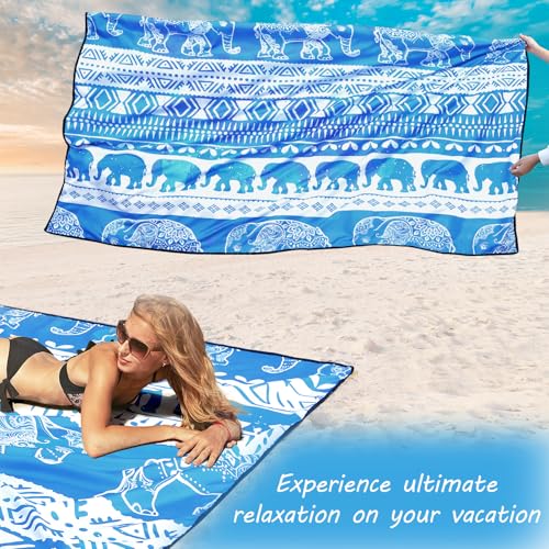 HIHOHO Beach Blanket Waterproof Sandproof Beach Mat for 1-8 Adults Quick Drying Durable Outdoor Picnic Mat for Beach Festival Travel Camping Hiking (Elephant-GC BL, 79"×83"(4 Person)) - color: Elephant-gc Bl, size: 6'11" x 6'7"