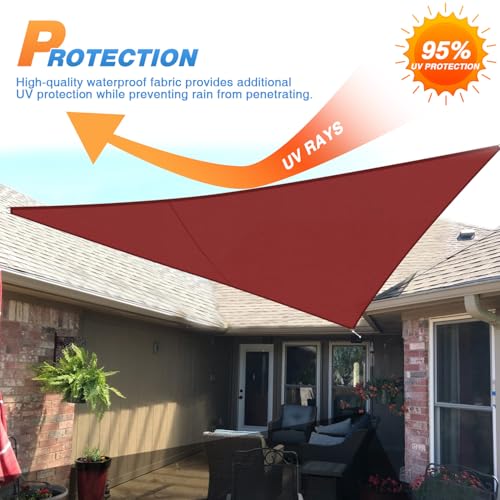 TANG 5'x5'x7' Waterproof Sun Shade Sail Triangle Outdoor Canopy UV Block Shade Cloth with Curved Edge for Patio Backyard Pool Pergola Cover, Red - color: Red, size: 5'x5'x7'
