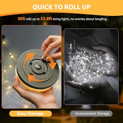 2Pack Camping String Lights, 4 in 1 Quick Storage Camping Essentials Gear 32.8FT Rechargeable Tent Lights with 6 Modes Hanging Waterproof LED Camp Lamp for Camping Hiking Patio Festival- Warm White - color: Warm White, size: 2PACK