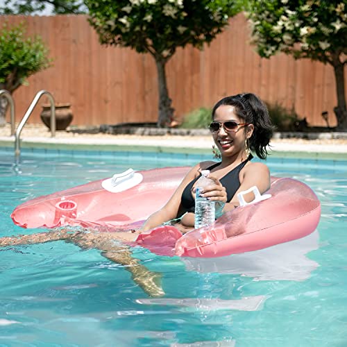 Inflatable Pool Chair Float (2 Pack) Pool Floats Adult Size with Drink & Phone Holder - Heavy Duty Lounger Floating Recliner Blow Up Floaties Hammock Noodle Water Floaty Lake Beach Tanning Float