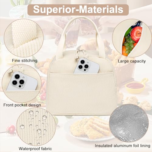 LEDAOU Lunch Box for Women Insulated Lunch Bag Corduroy Lunch Tote Bags Leakproof Cooler Lunch Case for Travel Work Picnic (Corduroy Solid Beige) - color: Corduroy Solid Beige