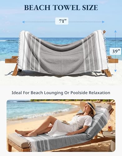 LANE LINEN Beach Towel, Oversized Beach Towel 39"x71", Lightweight Beach Essentials for Women, Large Pool Towel, Absorbent & Quick Dry, Sand Free Beach Towel - Ebony - color: 34: Ebony, size: Pack of 1