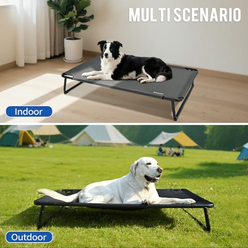 ABCPET Cooling Elevated Dog Bed, Raised Outdoor Dog Bed Waterproof Pet Beds Cots Stable and Easy Assembly, with 1.2mm Thick Iron Frame, Breathable, Ultra-Sturdy，Grey,32 * 25.2 * 7.1 - size: 32.0"L x 25.2"W x 7"T