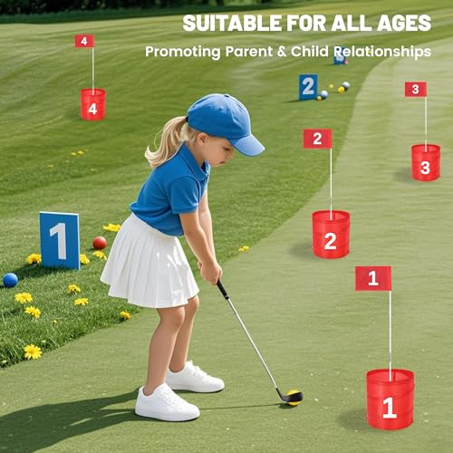 Golf Bucket Yard Game 9-Hole Set with 2 Clubs, Portable Outdoor Yard Game for Family and Adults, Golf Chipping Games Practice Games for Lawn, Beach, Camping, Park